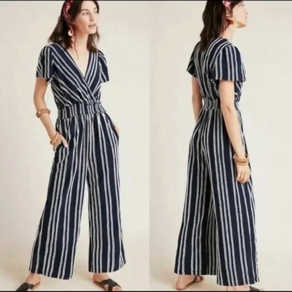NEW W/ TAG Dolan Left Coast Collection Blue/White Textured Stripe Jumpsuit - XS - Picture 1 of 9
